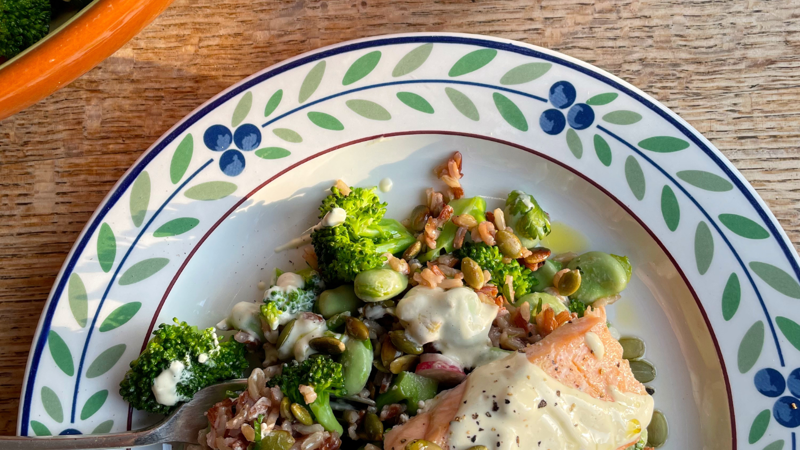 The longevity plate: salmon and wild rice bowl