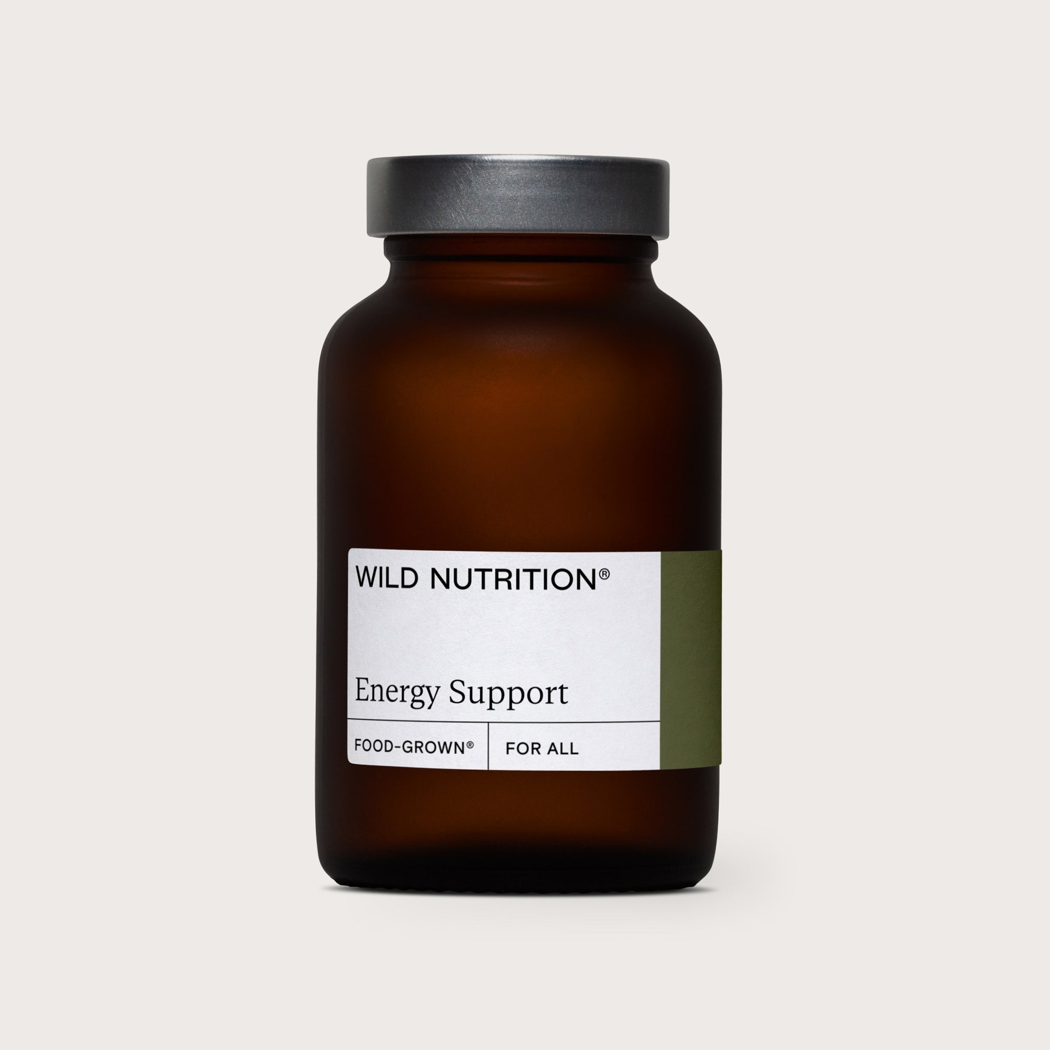 Wild Nutrition Food-Grown® Energy Support supplement bottle for sustained energy and fatigue reduction.
