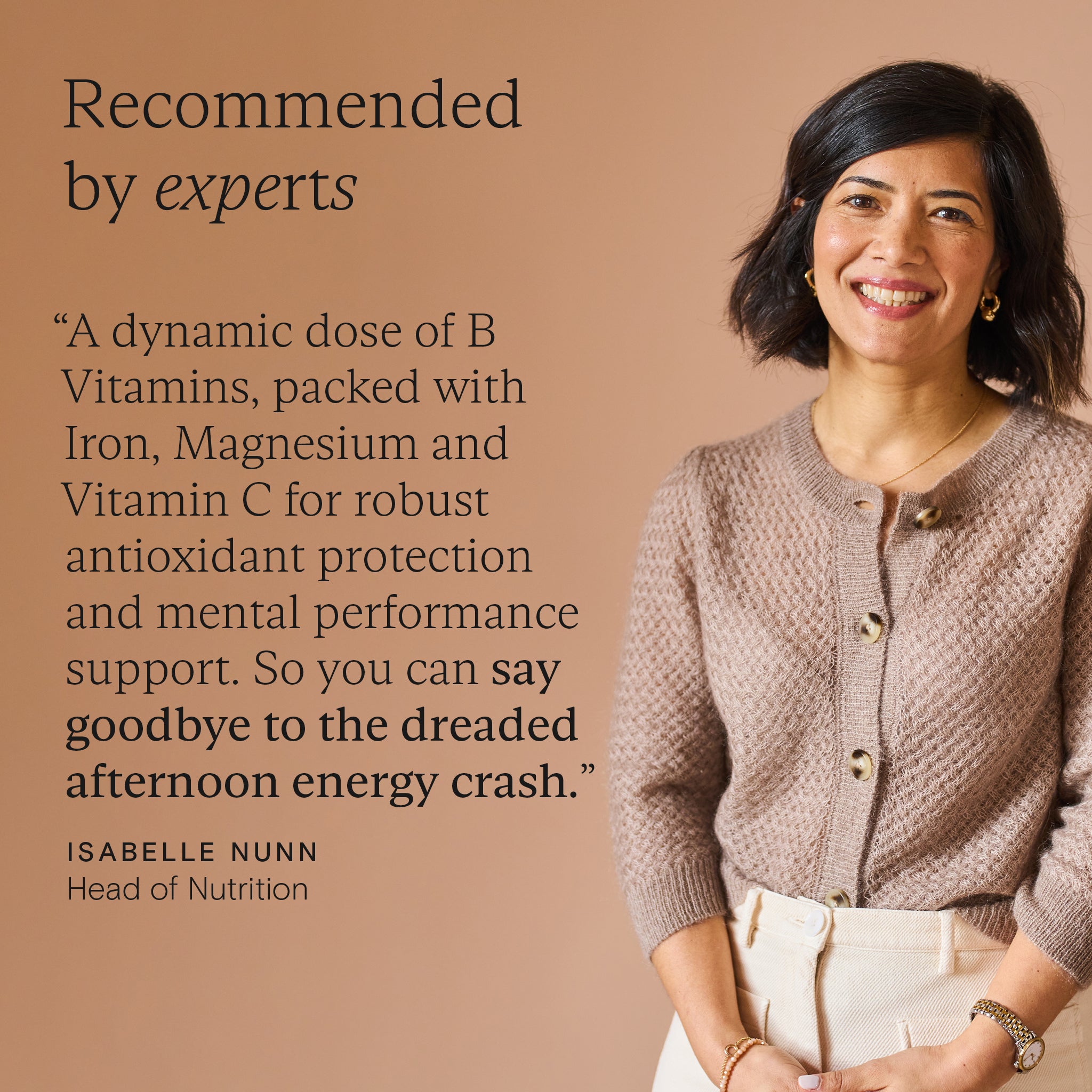 Isabelle Nunn, Head of Nutrition, endorses Food-Grown® Energy Support for energy and performance.