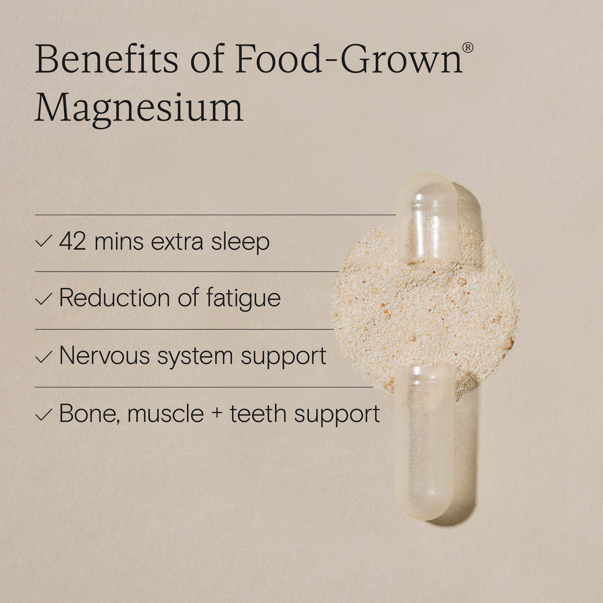 Wild Nutrition Food-Grown® Magnesium benefits including improved sleep, reduced fatigue, nervous system, and bone health support.