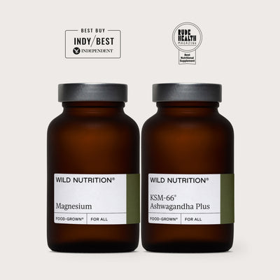 Night Time Duo from Wild Nutrition: Magnesium and KSM-66 Ashwagandha for relaxation and better sleep.