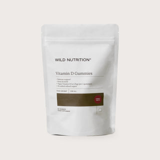 Wild Nutrition Vitamin D Gummies pack, offering immune support and made with whole fruit goodness. 60 gummies.