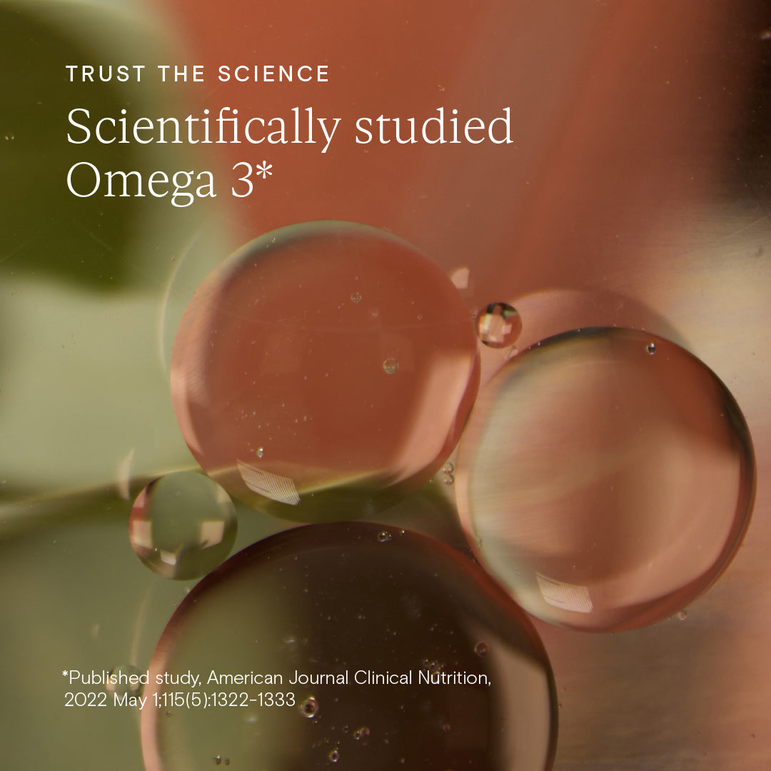 Close-up of Omega 3 droplets showcasing scientifically studied purity for health benefits.