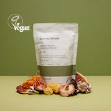 Food-Grown Organic Protein + Superfood Powder with mushrooms and supergreens, supporting energy and immunity.