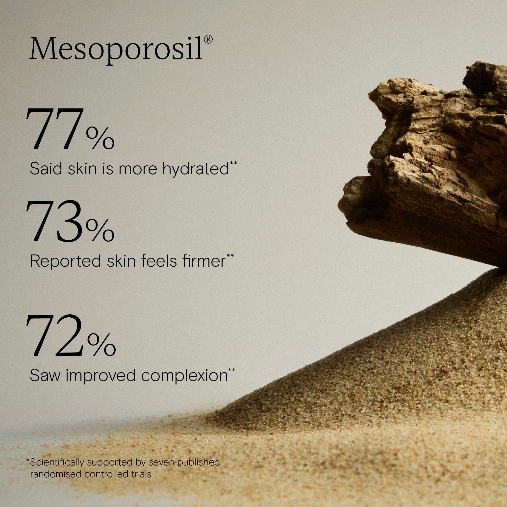 Key benefits for Mesoporosil with sand and rock background