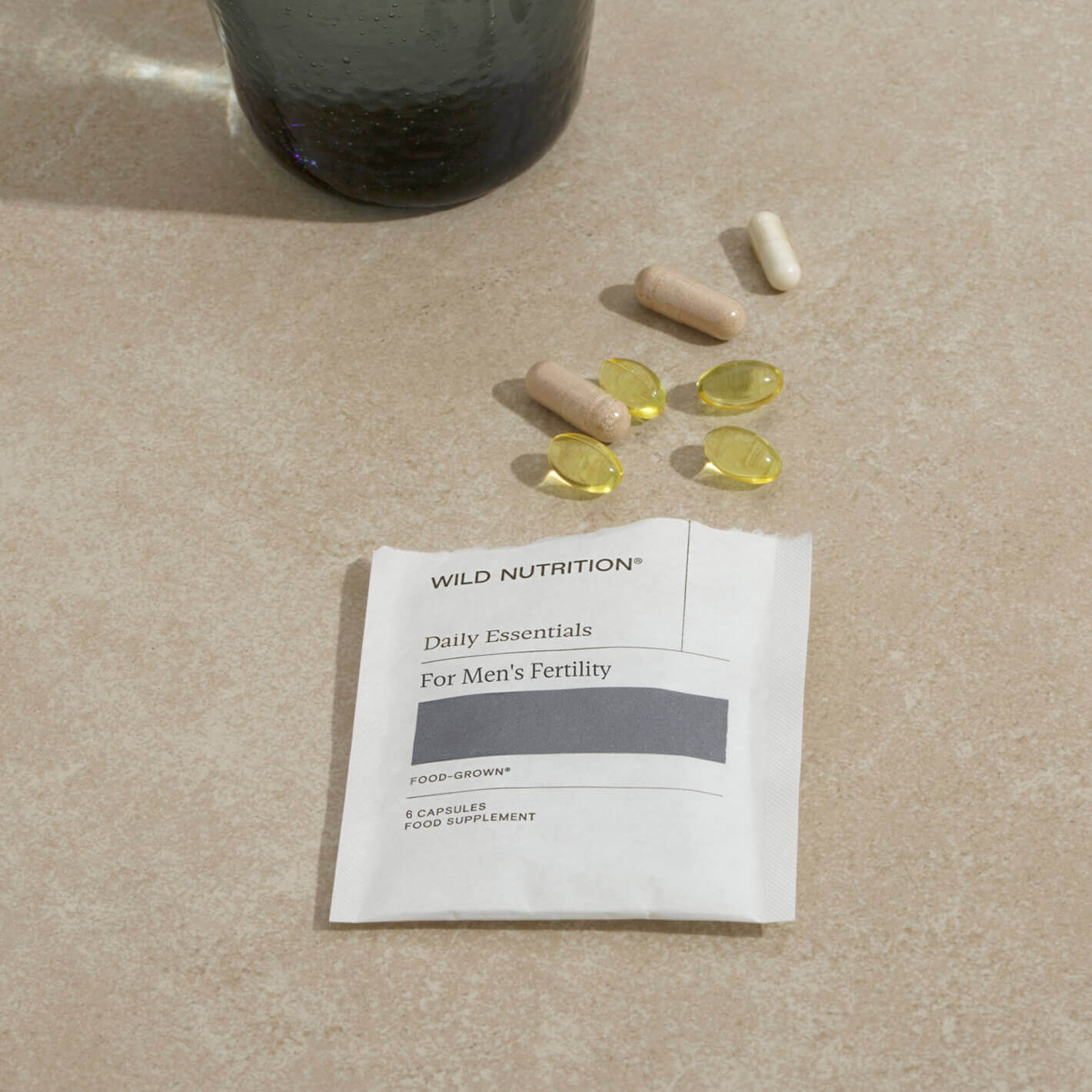 Wild Nutrition Daily Essentials for Men's Fertility, supplements for testosterone, energy, and mental resilience.