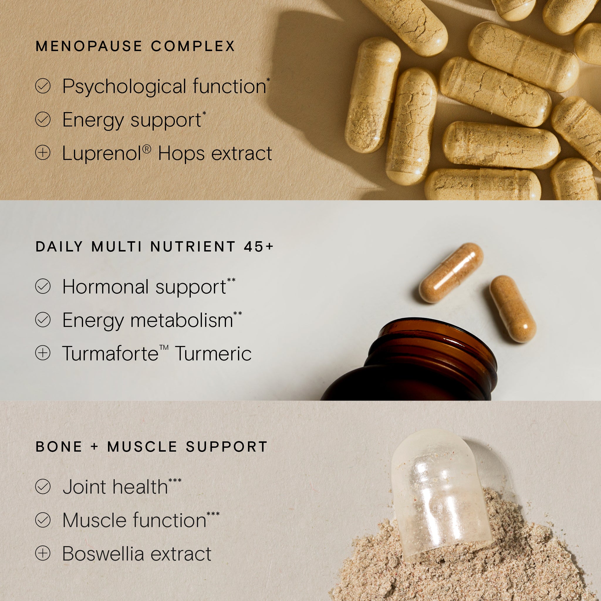 Wild Nutrition Food-Grown supplement capsules with key benefits listed on beige background