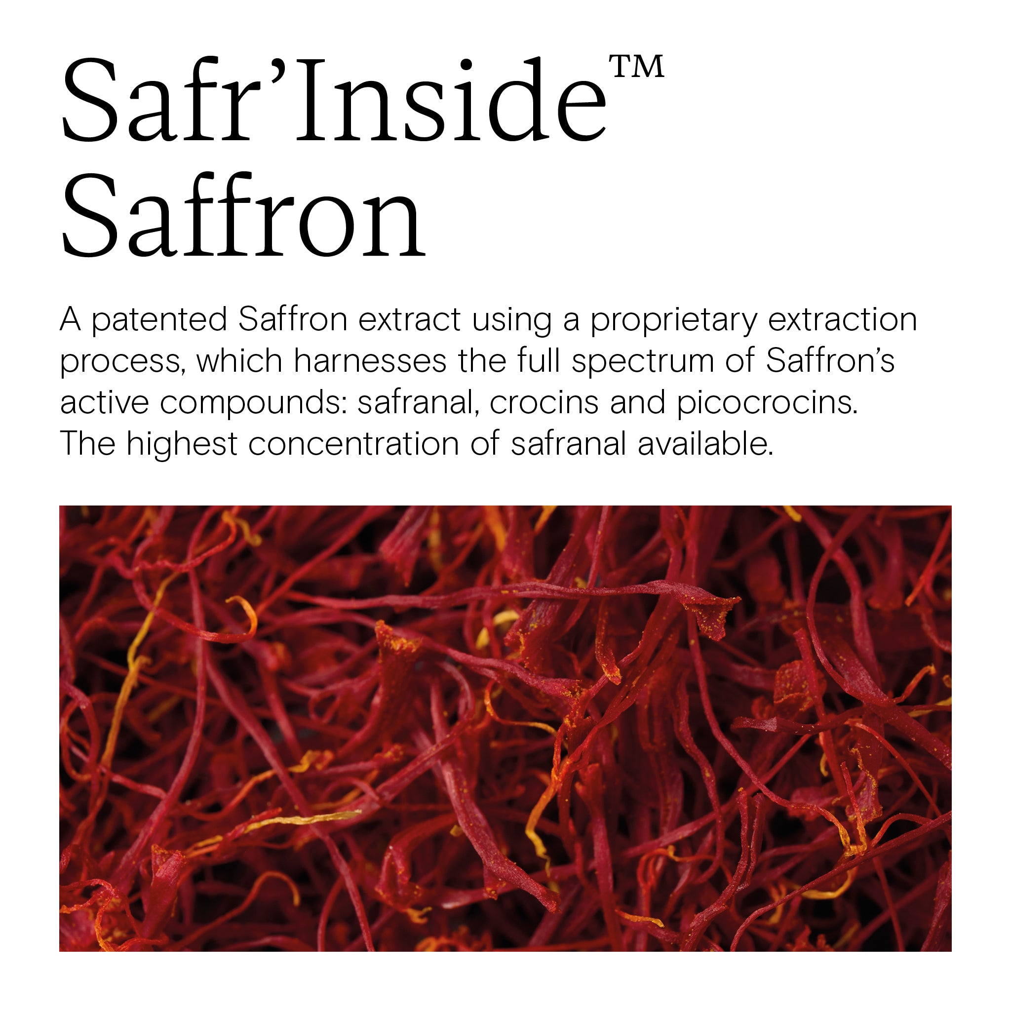 Text about Safr'Inside Saffron with a close-up of saffron threads.