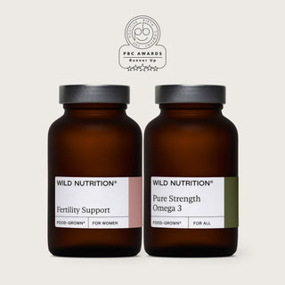 Women’s Fertility Duo featuring Food-Grown® Fertility Support and Pure Strength Omega 3 for preconception health.