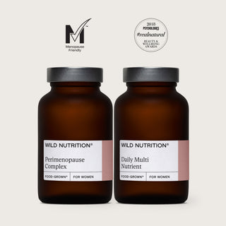 Wild Nutrition Perimenopause Complex and Daily Multi Nutrient Food-Grown supplements for women with menopause-friendly and beauty awards