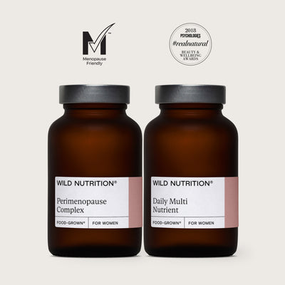Wild Nutrition Perimenopause Complex and Daily Multi Nutrient Food-Grown supplements for women with menopause-friendly and beauty awards