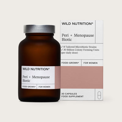 Food-Grown® Peri + Menopause Biotic, 30 capsules for women's hormonal and digestive health.