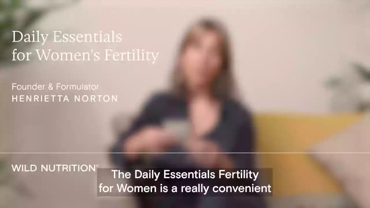 Person discussing Daily Essentials for Women's Fertility supplement for optimal reproductive health.