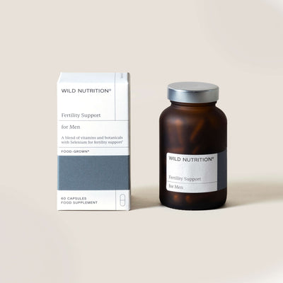 Men's Fertility Duo by Wild Nutrition, includes a bottle and box of capsules for optimal testosterone and seminal health.