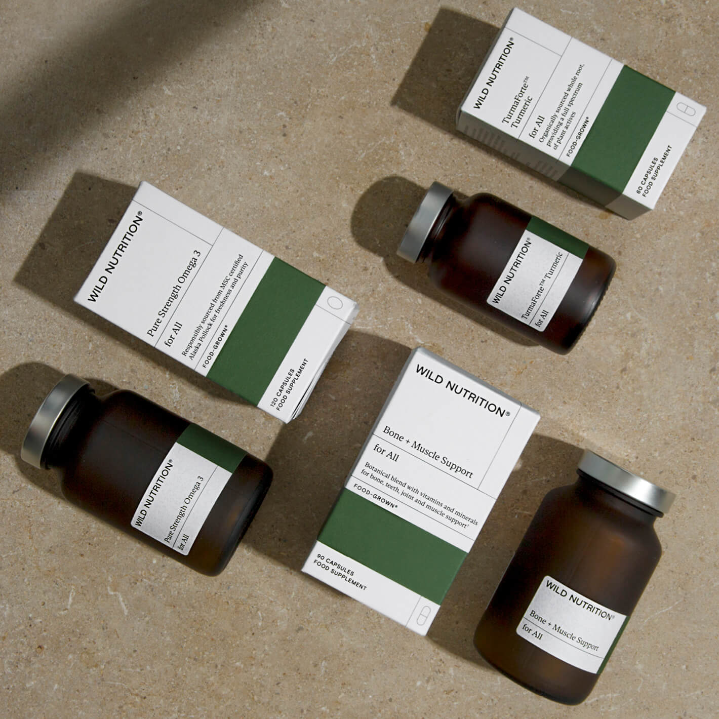 Joint + Bone Support Trio by WLD Nutrition, featuring natural vitamins, minerals, turmeric, and omega-3 supplements.