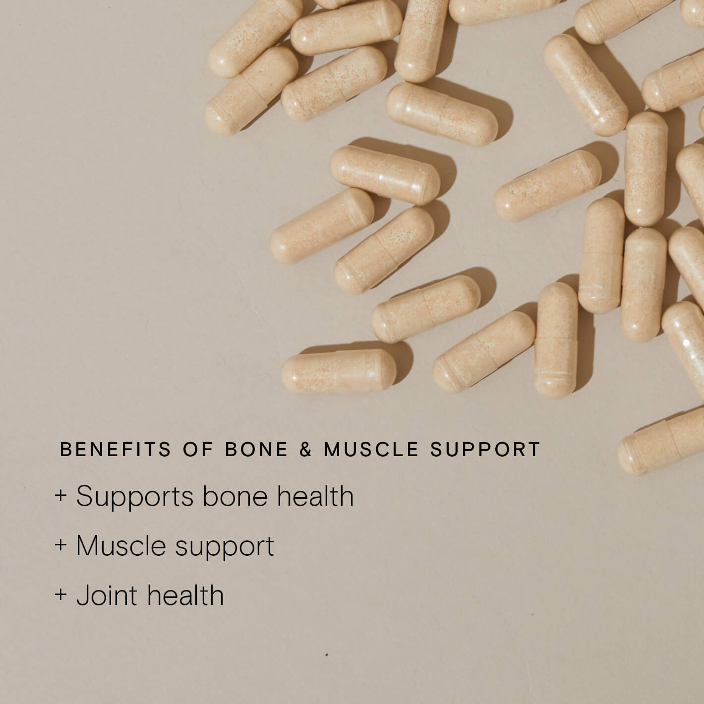 Natural supplements for bone, muscle, and joint health showcasing benefits of support.