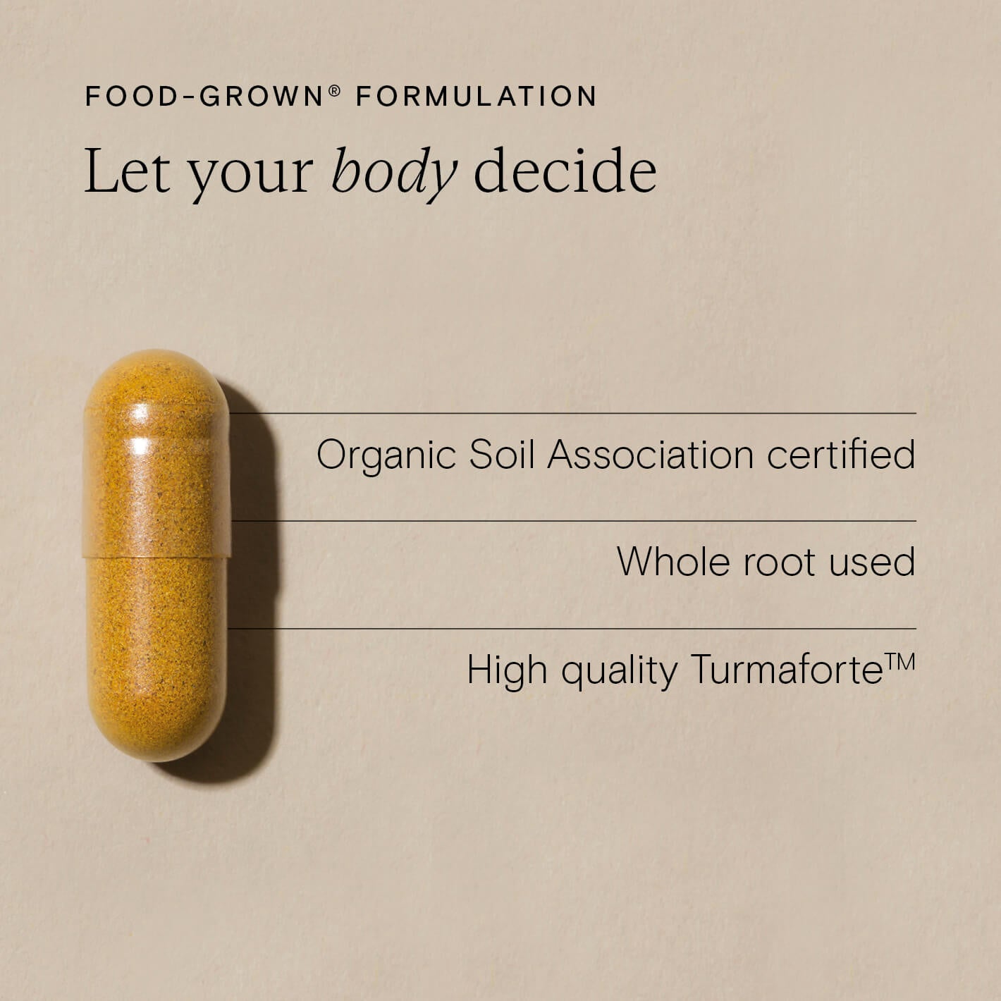 Food-Grown® vitamin capsule highlighting organic certification and whole root use for natural health support.