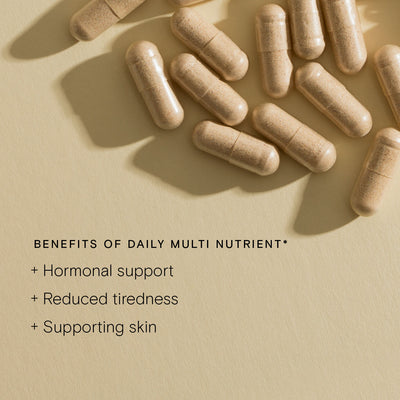 Daily Multi Nutrient capsules promoting hormonal support, energy, and skin health for teen girls.