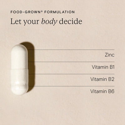 Teen Girl Wellness Trio capsule with Zinc, B1, B2, and B6 for hormone health and energy support.